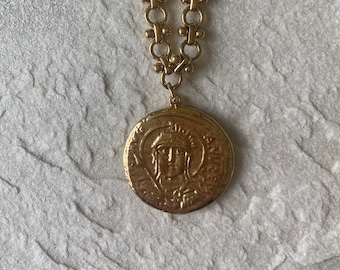 24k Gold Plated Coin Necklace: Dainty Gold Pendant, 19in