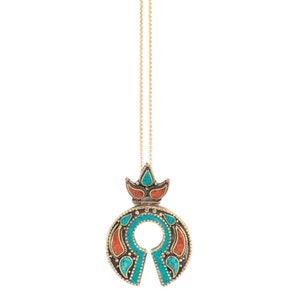 Crescent Moon Necklace: Nepalese Turquoise Coral Pendant