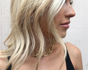 Gold Chunky Link Chain Choker: Adjustable Layering Necklace