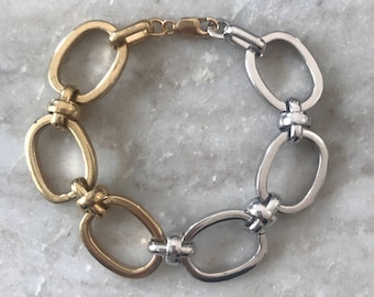 Two-Tone Chain Bracelet: Gold & Rhodium Plated, Adjustable Length