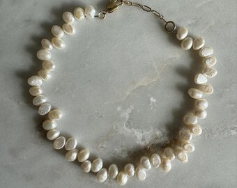Freshwater Pearl Choker: Dainty Gold Necklace, Handmade
