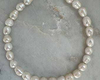 Freshwater Pearl Necklace: Handmade 24k Gold Clasp, 15 Inch