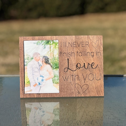 Personalized engraved wooden picture frame, romantic anniversary gift