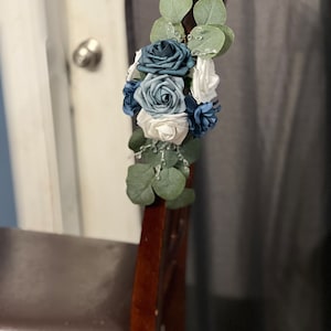 Dammiga blå skräddarsydda gångblommor – Blomsterdekorationer för bröllop, möhippa och babyshower, rustika eller bohemiska evenemangsdekorationer bild 3