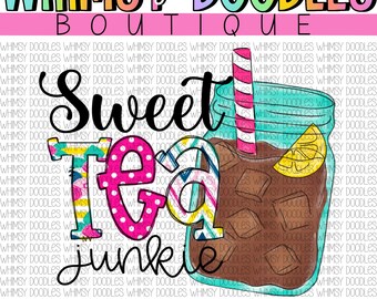 sweet tea junkie * SUBLIMATION digital download png hand drawn doodle