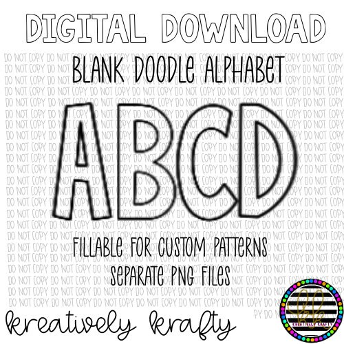 Blank Doodle Alphabet FILLABLE SUBLIMATION Png Digital Download - Etsy