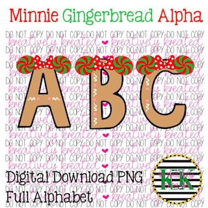 Minnie gingerbread inspired Christmas alpha - digital download - SUBLIMATION LETTERS