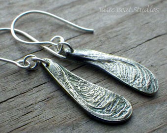 Fine Silver Maple Seed Earrings: Botanical Nature Jewelry