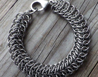 Interwoven 4-in-1 stainless steel chain maille bracelet; stainless steel chainmaille bracelet; stainless chainmaille jewelry