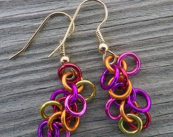 Shaggy Loops Chainmaille Earrings: Sunrise Anodized Aluminum Jewelry