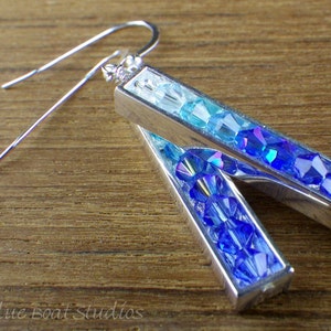 Blue ombre Swarovski® crystal and sterling silver earrings; crystal earrings; blue ombre earrings; blue crystal earrings
