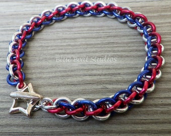 Patriotic JPL3 Chainmaille Bracelet in Red, Silver & Blue Anodized Aluminum