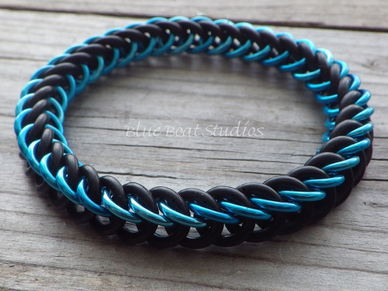 Stretchy Rubber Chainmaille Bracelet in Turquoise Blue and Etsy