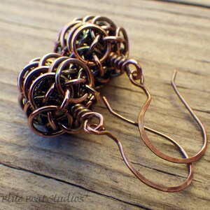 Dark copper chainmaille pine cone earrings