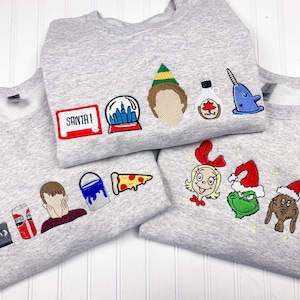 Classic Holiday Movie Embroidered Sweatshirt - Elf | Home Alone | Grinch