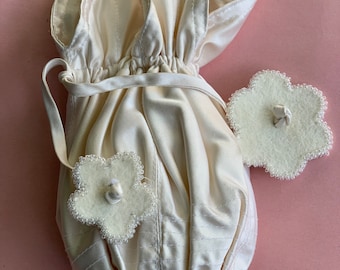 cream silk satin wedding wrist bag