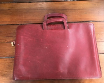 vintage leather attache briefcase with drop handles