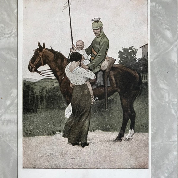 rare WW1 postcard B.Wennerberg, kriegspostkarte, ca. 1914 "Abschied" Nr. 1 (the fare well)