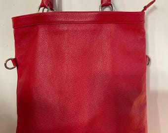 Red leather tote bag