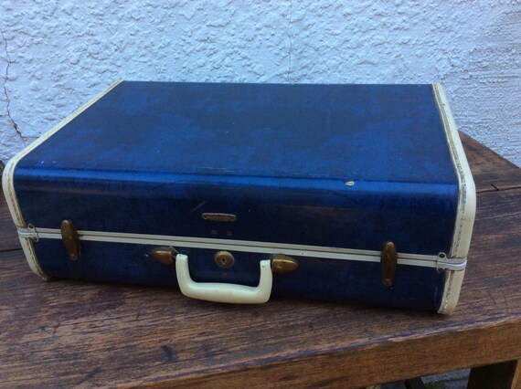 vintage blue marble samsonite suitcase