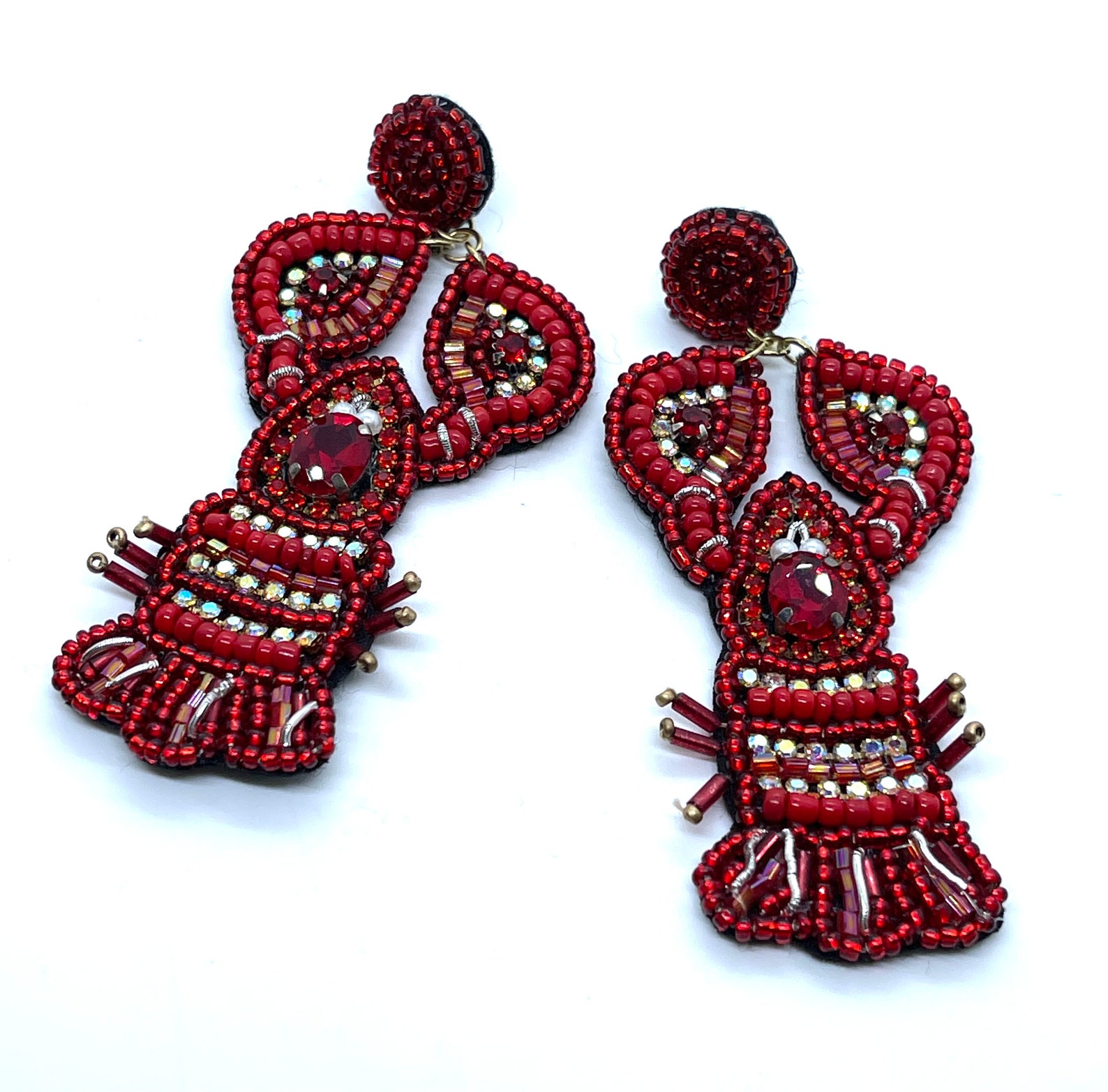 Shes His Lobster Earrings Beaded Red Lobster Earrings Etsy