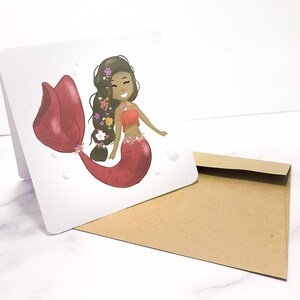 Biglietto d'arte digitale Flower Braid Mermaid, biglietto bambina, biglietto di compleanno