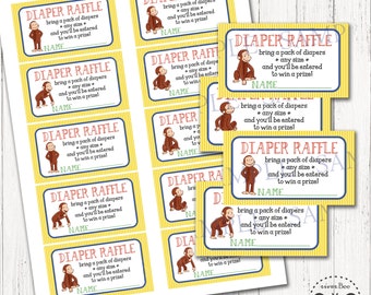 Baby Shower Diaper Raffle Tickets Printable / Curious George Baby Shower Inserts