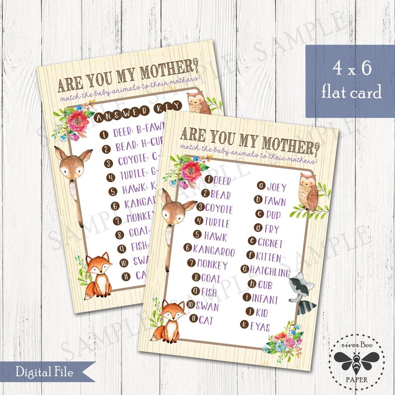 Woodland Baby Shower Are You My Mother Game Card Etsy
