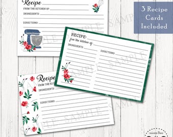 Printable Recipe Cards with Watercolor Details