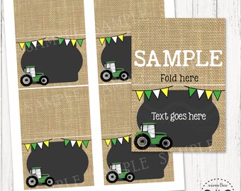 Tractor Food Label, Tractor Birthday Treat Tags, Farm Birthday Labels, Chalkboard Digital Tractor Placeholder, Tractor Party Table Tents