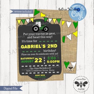 Tractor Invite, Green Tractor Birthday Party Invitation, Tractor Party Printable, Instant Download Invite, Tractor First Birthday image 1