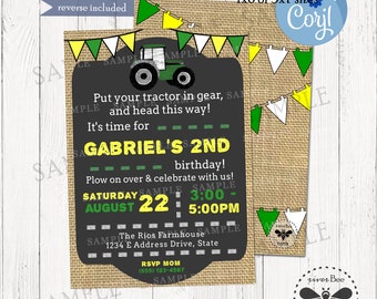 Tractor Invite, Green Tractor Birthday Party Invitation, Tractor Party Printable, Instant Download Invite, Tractor First Birthday