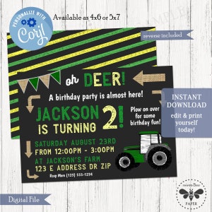 Chalkboard Tractor Birthday Invitation, Tractor Party Invite, Printable Tractor Invitation, Farmer Birthday Party, Farm Birthday Invite image 1