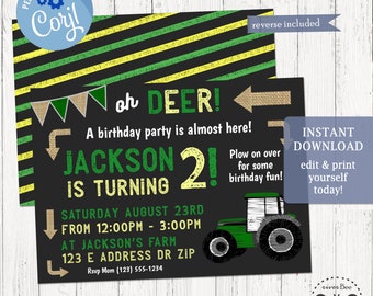 Chalkboard Tractor Birthday Invitation, Tractor Party Invite, Printable Tractor Invitation, Farmer Birthday Party, Farm Birthday Invite