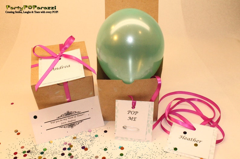 Will you be my Bridesmaid personalized message inside balloon in gift box garnished in your wedding colors will you be my Junior bridesmaid