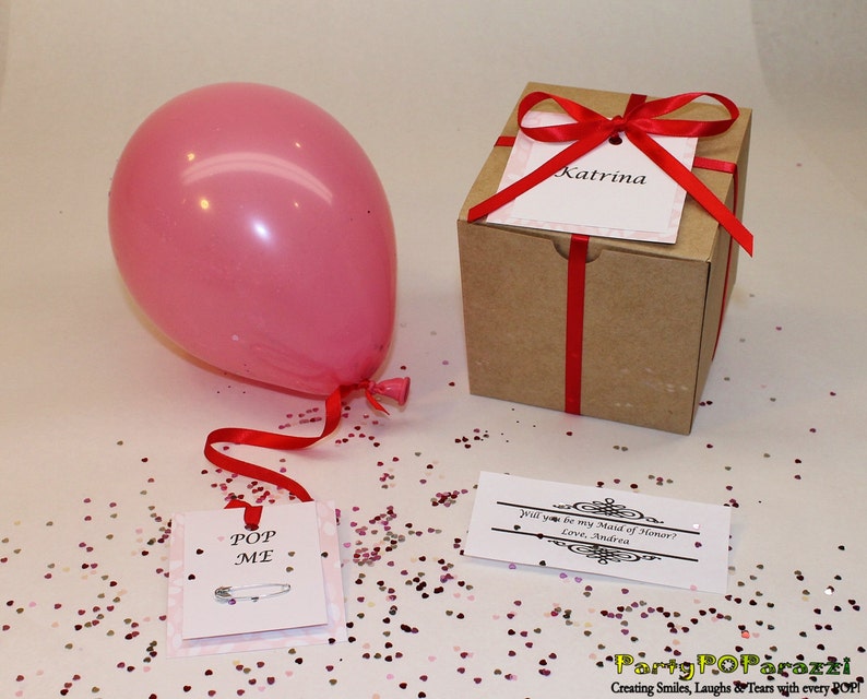 Will you be my Bridesmaid personalized message inside balloon in gift box garnished in your wedding colors will you be my Junior bridesmaid