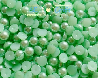 200/1000PCS 3, 4, 5, 6, 8, 10mm Round Green Half Pearl Flatback Bling Gems Resin Acrylic Flat back Deco Nail Art Craft