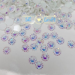 200/1000PCS  4/ 5/ 6mm AB White Round Sunflower Crystal Halo Flatback Rhinestone BlingGems Resin Acrylic Flatback Deco Nail Art Craft