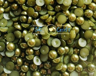 200/1000PCS 3, 4, 5, 6, 8, 10mm Round Hunter Green Half Pearl Flatback Bling Gems Resin Acrylic Flat back Deco Nail Art Craft