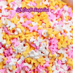 6/15/30/100g  Pink Yellow Ribbon Bow  Clay Heart Sprinkles Toppings Mix Decoden, Candy, Polymer Clay,  Miniature Food, Nail Art slime