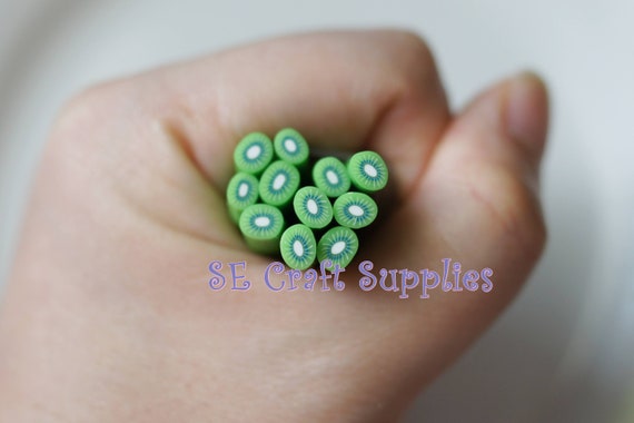 10 Polymer Clay Cabochons Kiwi Fruit Flat Backs 10mm Green Flatbacks