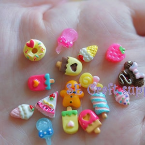 10/50 Small Nail Mini Miniature Mini Sweets Craft Assorted Cake Candy Sweet Desert Ice Cream Cookie Cabochons Lot Jewelry finding Cute decor