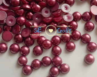 200/1000PCS 3, 4, 5, 6, 8, 10mm Round Burgundy Half Pearl Flatback Bling Gems Resin Acrylic Flat back Deco Nail Art Craft