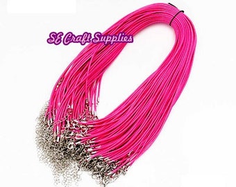 Leather Necklace Cord Hot Pink Leather Cord Necklace with Sliver Color Lobster Clasp