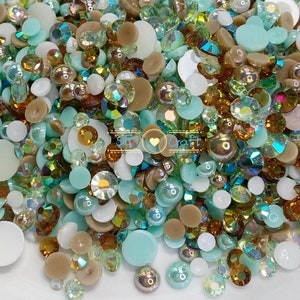 30g 3-10mm #58 Mint Green Brown Colors Pearl Mix Flatback Pearl Rhinestones Bling 14 Cut Gems Resin Acrylic Flatback Deco Tumbler