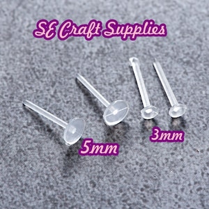 3mm 5mm Hypoallergic Plastic Earring Post and Rubber Back nut Clear color Great for Anyone with metal allergies,metal free,supplies finding