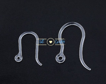 Large Size 17mm Hypoallergenic Plastic Earring Hooks Clear Great for Anyone with metal allergies, metal free, finding