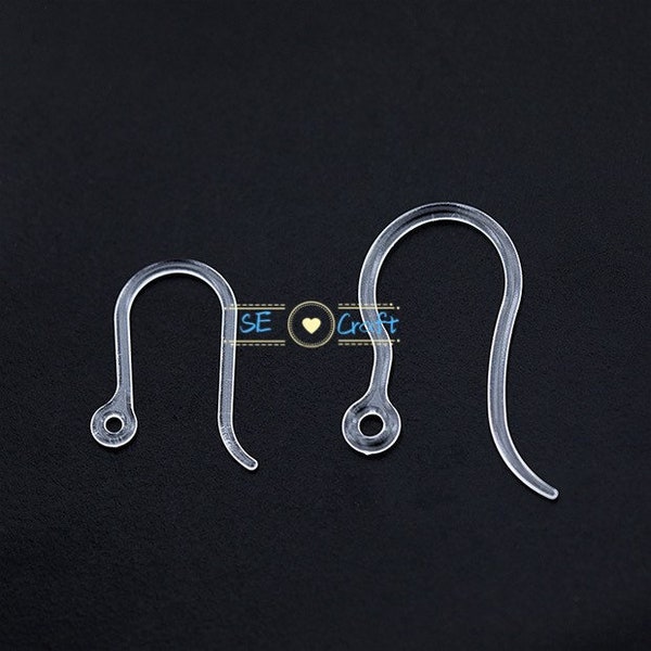 Large Size 17mm Hypoallergenic Plastic Earring Hooks Clear Great for Anyone with metal allergies, metal free, finding