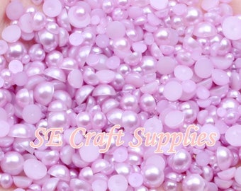 200-1000PCS 3, 4, 5, 6, 8, 10 mm Round Half Light Purple Pearl Flatback Bling Gems Resin Acrylic Flat back Deco Nail Art Craft