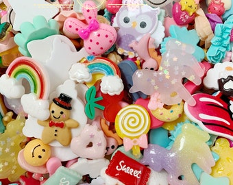 50/100pcs Assorted Random Kawaii Resin Flatback Cabochons Lot Grab bag Mystery Bulk Bag